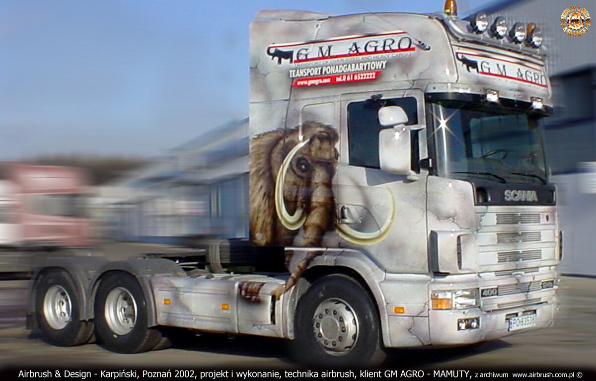 Projekt i reklama na ciągniku siodłowym Scania 124L 400 Topline dla GM AGRO.
