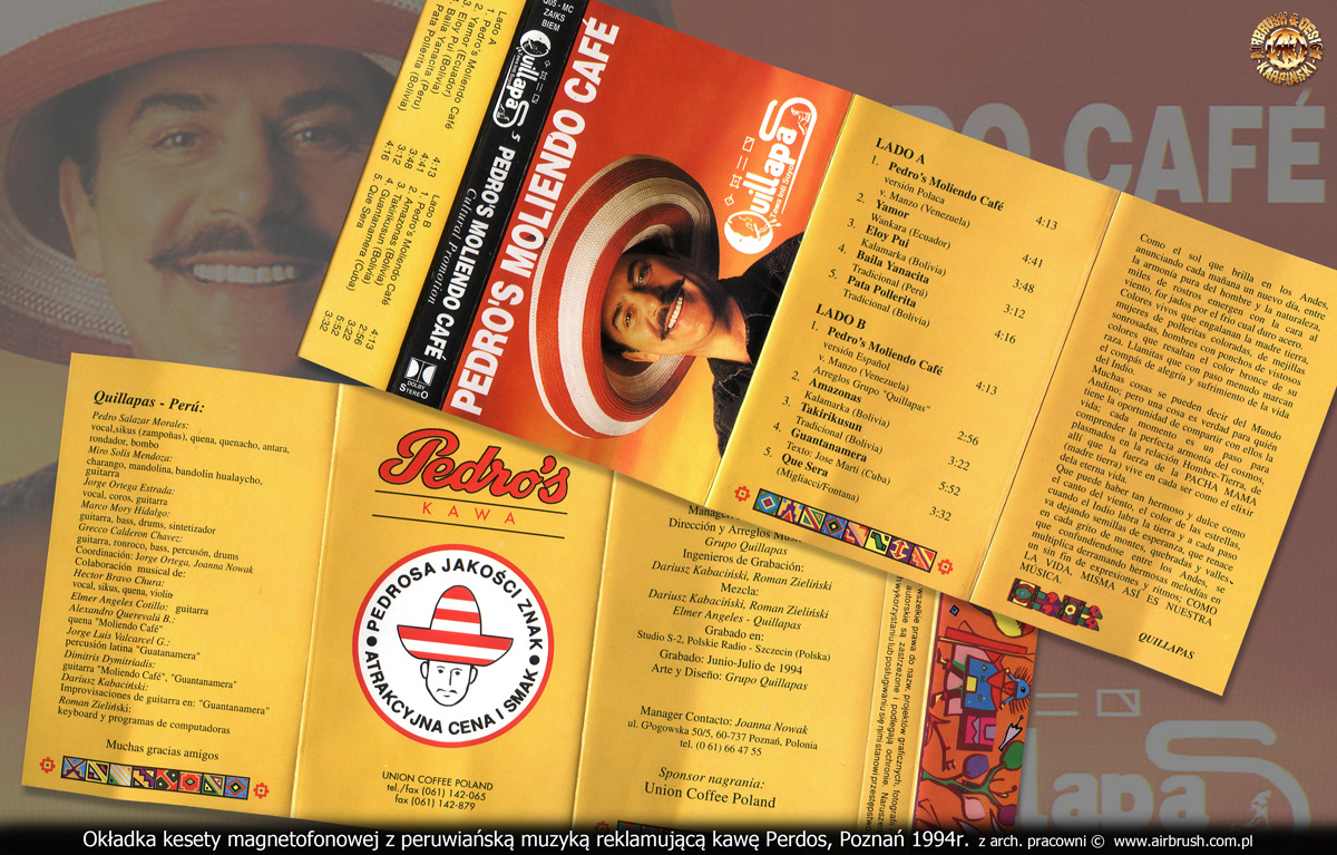 Okładka kasety magnetofonowej z peruwiańską muzyką reklamującą kawę Pedros.