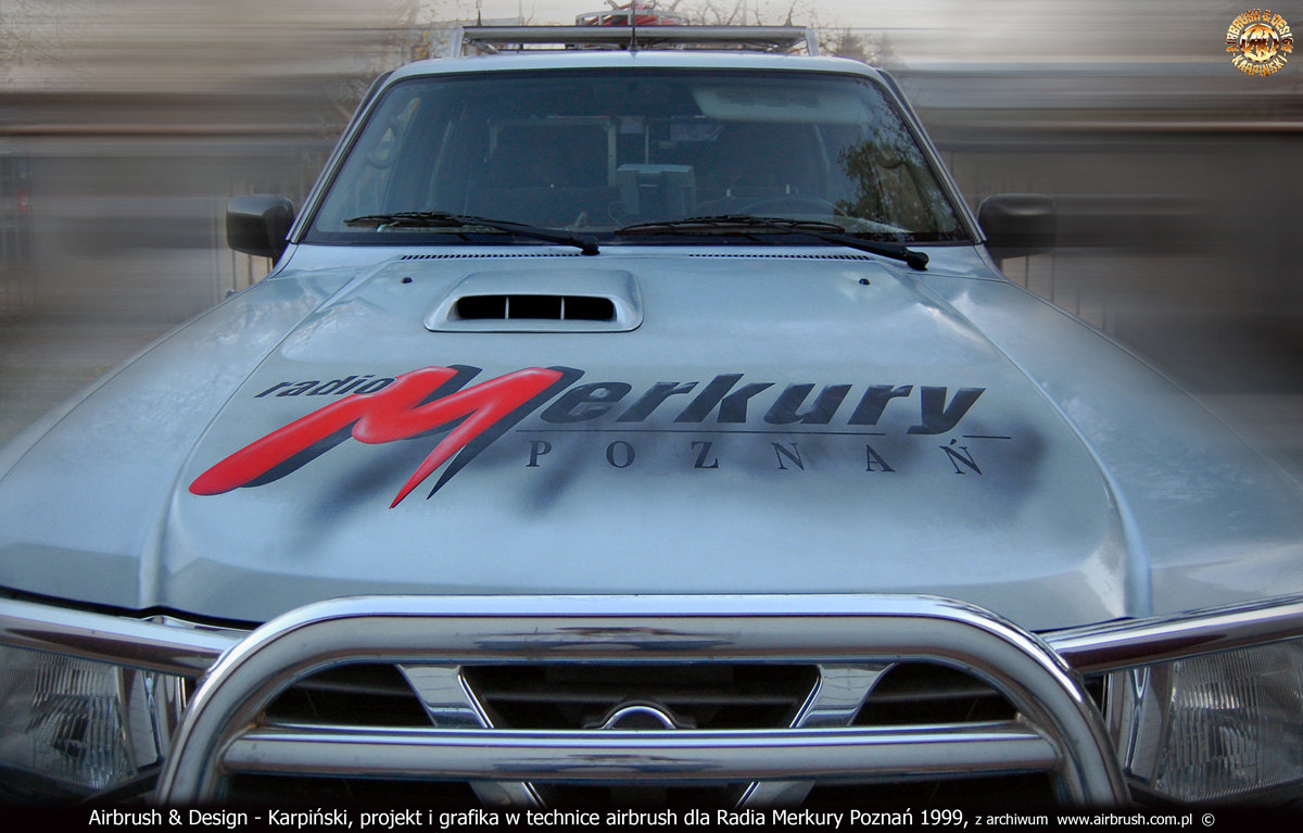 Projekt i wykonanie reklamy na samochodzie wozie transmisyjnym Radia Poznań 1999.