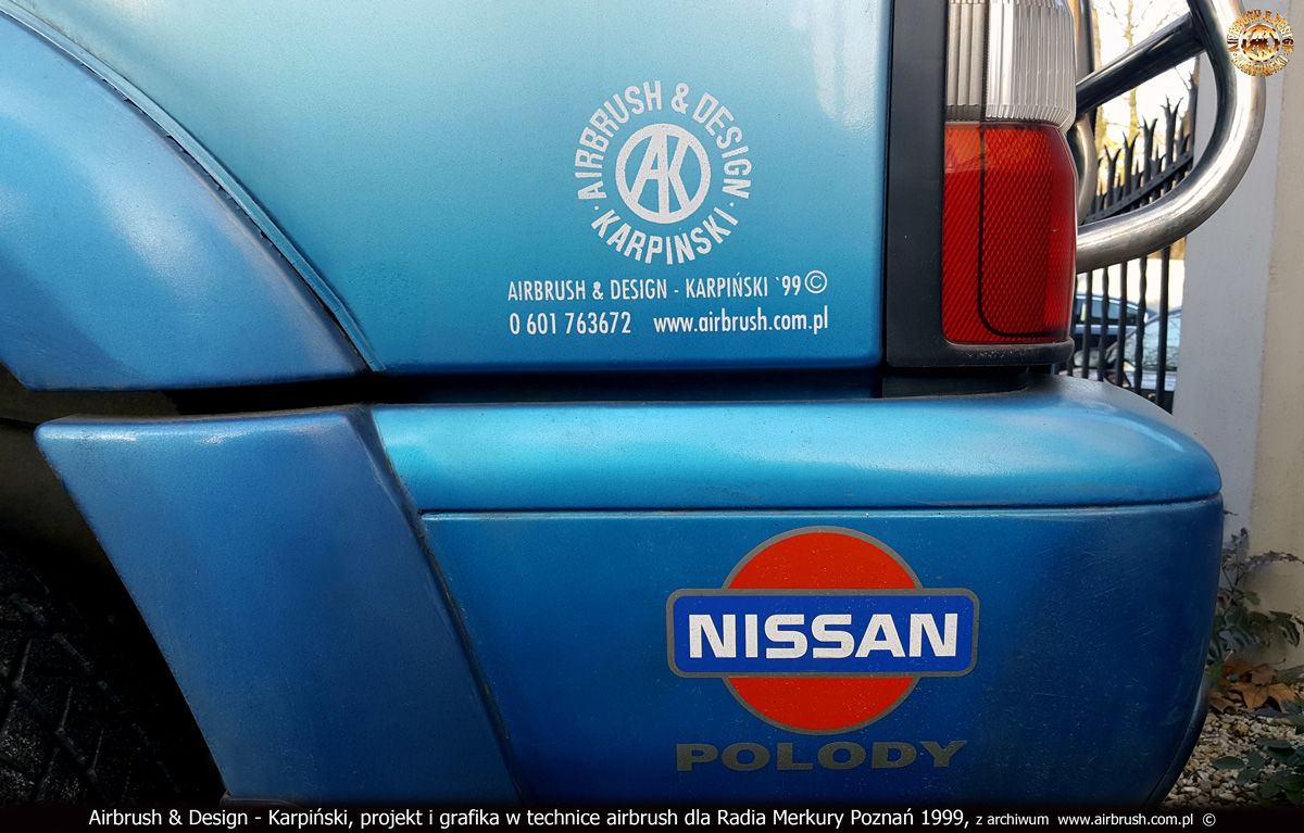 Projekt i wykonanie reklamy na samochodzie wozie transmisyjnym Radia Poznań 1999.