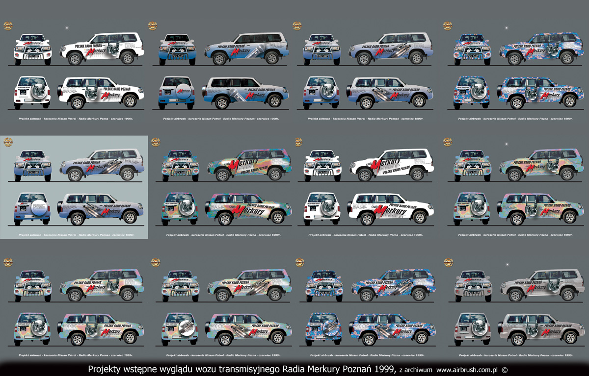 Projekty wstępne wozu transmisyjnego Radia Merkury Poznań 1999.