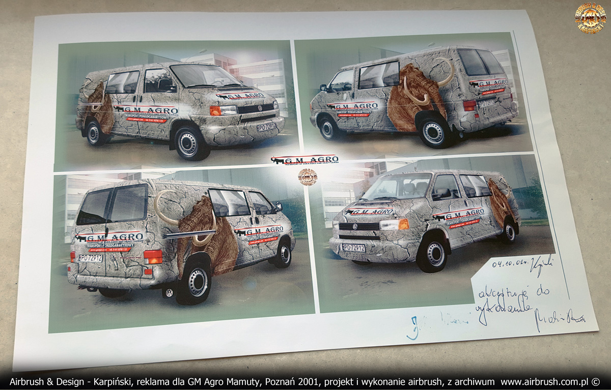 Projekt reklamy na VW Transporter T4 dla GM Agro Mamuty.
