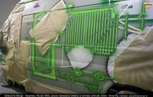 Proces malowania reklamy w technice airbrush dla firmy AS.