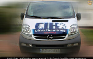 Reklama na samochodzie w technice airbrush dla CIH Ultra Chemicals.