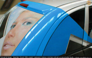 Reklama na samochodzie Skoda w technice airbrush dla firmy Lars.