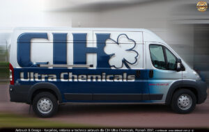 Reklama na samochodzie Fiat Ducato dla CIH Ultra Chemicals.