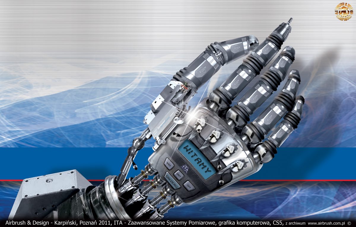 ITA Polska - Zaawansowane Systemy Pomiarowe, grafika komputerowa, dłoń robota