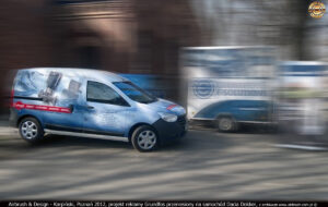 Grundfos, projekt reklamy autorstwa pracowni Airbrush & Design - Karpiński zaadaptowany na samochód Dacia Dokker 2012 r.