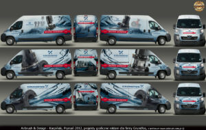 Grundfos, projekt reklamy autorstwa pracowni Airbrush & Design - Karpiński zaadaptowany na samochód Peugeot Boxer 2012 r.