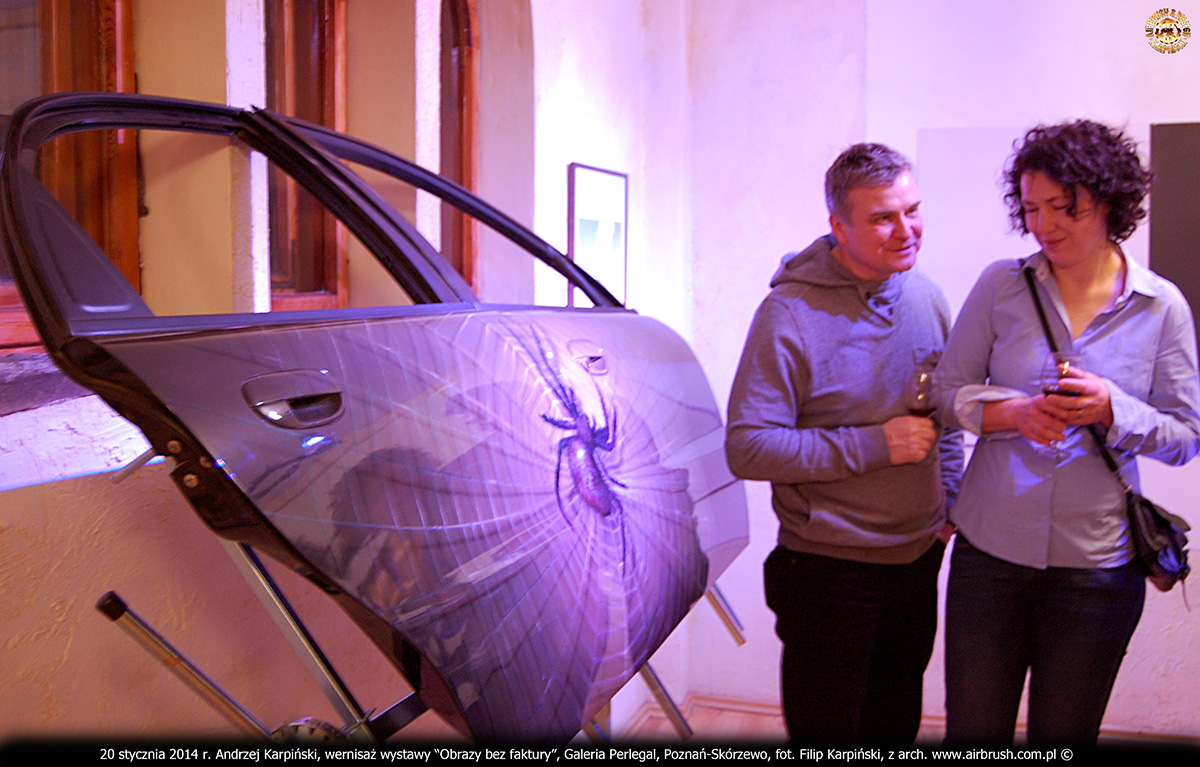 20 stycznia 2014 r. Andrzej Karpiński, Joanna Przybylska, Mariusz Przybylski, wernisaż wystawy “Obrazy bez faktury”, Galeria Perlegal, Poznań-Skórzewo, fot. Filip Karpiński