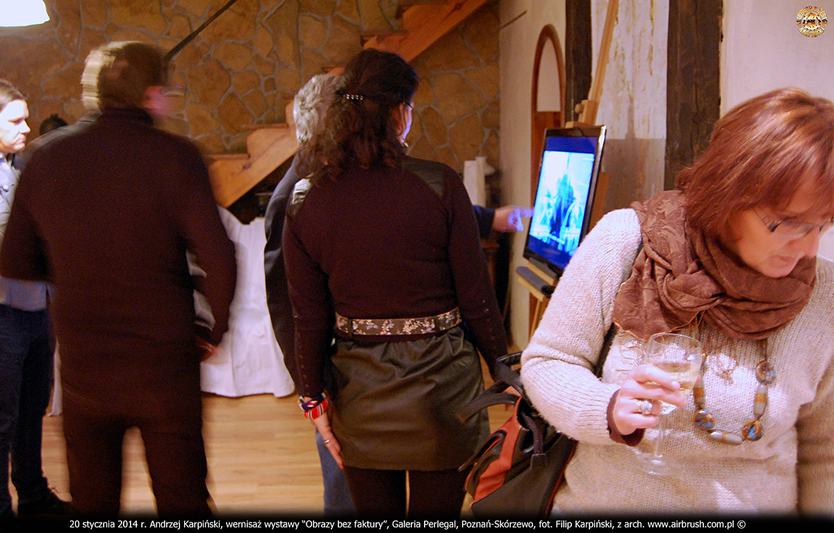 20 stycznia 2014 r. Andrzej Karpiński, wernisaż wystawy “Obrazy bez faktury”, Galeria Perlegal, Poznań-Skórzewo, fot. Filip Karpiński