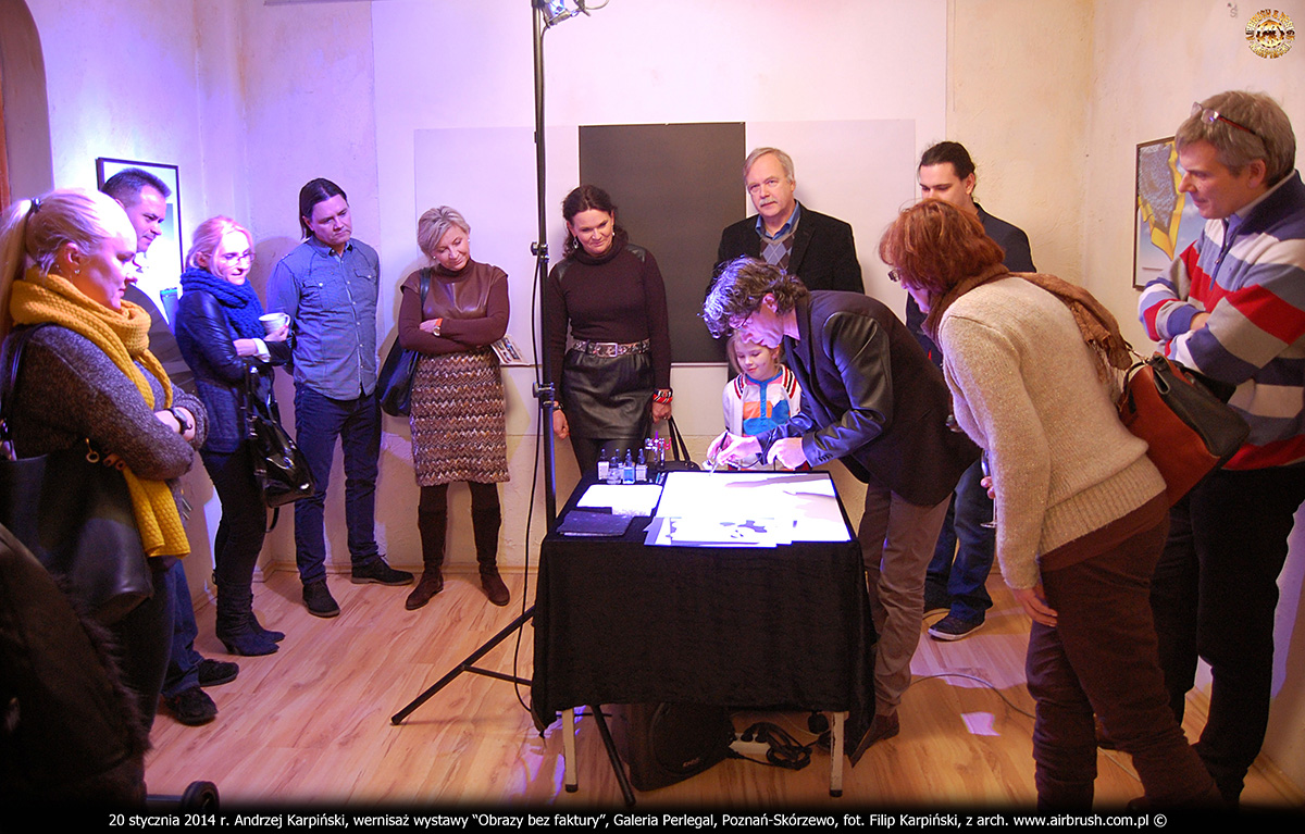 20 stycznia 2014 r. Andrzej Karpiński, wernisaż wystawy “Obrazy bez faktury”, Galeria Perlegal, Poznań-Skórzewo, fot. Filip Karpiński