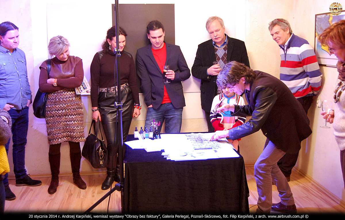20 stycznia 2014 r. Andrzej Karpiński, wernisaż wystawy “Obrazy bez faktury”, Galeria Perlegal, Poznań-Skórzewo, fot. Filip Karpiński