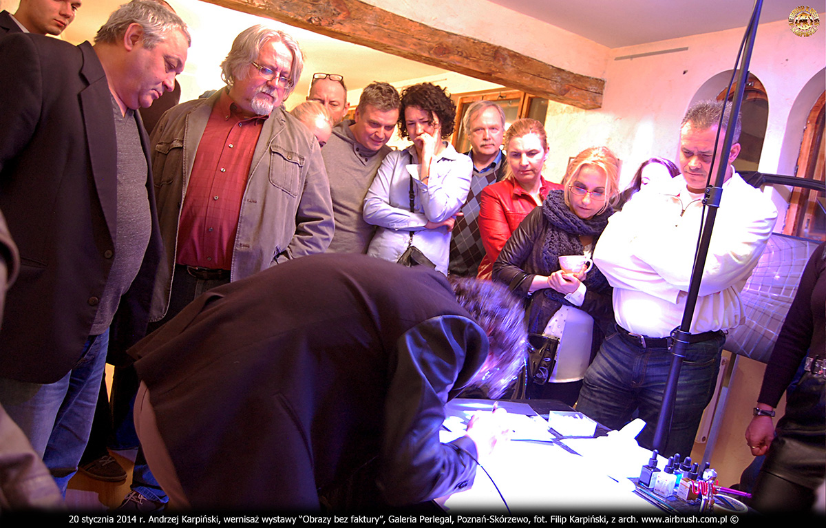 20 stycznia 2014 r. Andrzej Karpiński, wernisaż wystawy “Obrazy bez faktury”, Galeria Perlegal, Poznań-Skórzewo, fot. Filip Karpiński