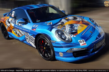 Projekt i wykonanie reklamy na samochodzie Porsche 911.