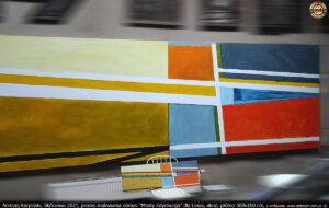 Proces malowania obrazu “Mosty Edynburga” dla Linea, akryl, płótno 500x160 cm.