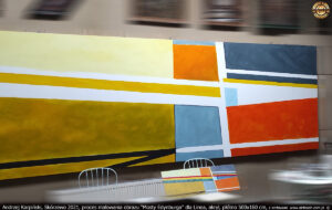 Proces malowania obrazu “Mosty Edynburga” dla Linea, akryl, płótno 500x160 cm.