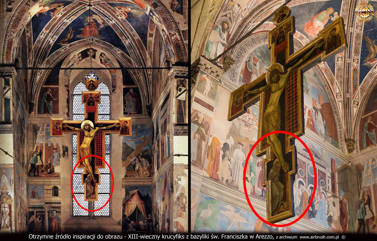 Otrzymane źródło inspiracji do obrazu - XIII-wieczny krucyfiks z bazyliki św. Franciszka w Arezzo.