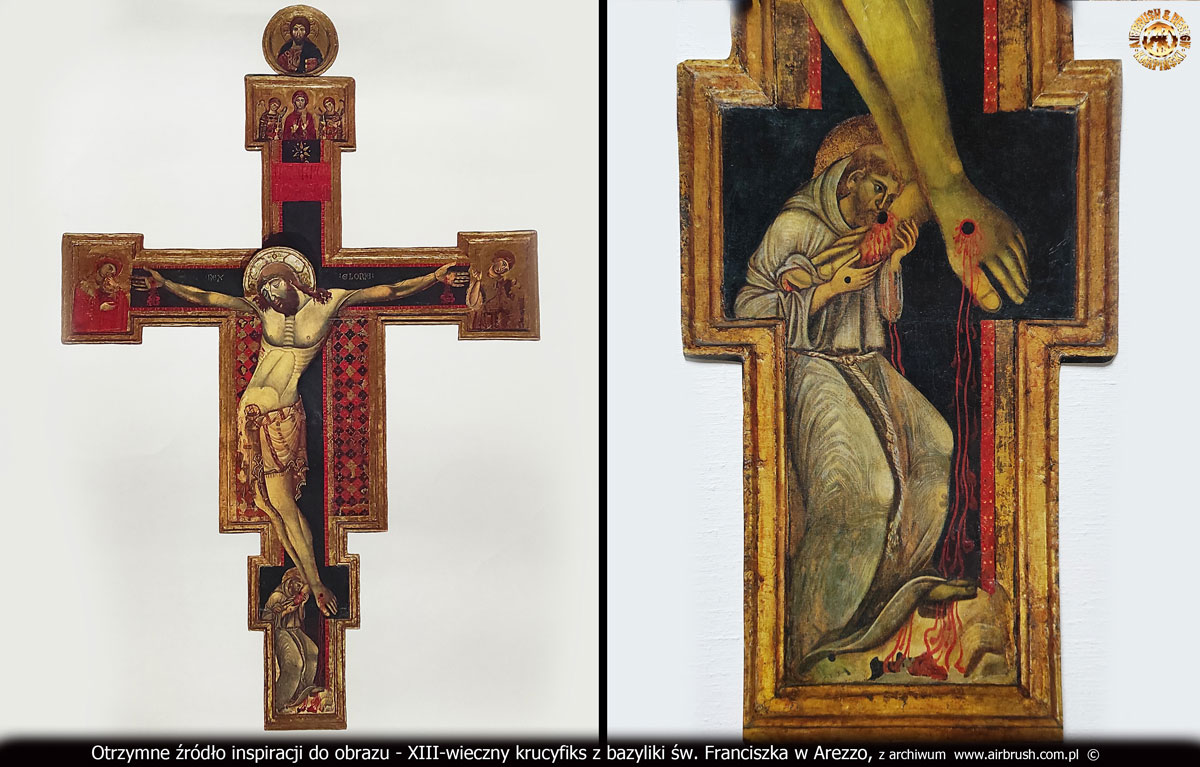 Otrzymane źródło inspiracji do obrazu - XIII-wieczny krucyfiks z bazyliki św. Franciszka w Arezzo.
