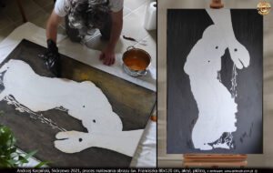 Proces malowania obrazu "Ujrzany w Arezzo" św. Franciszek 80x120 cm, akryl, płótno. Andrzej Karpiński, Skórzewo 2021.