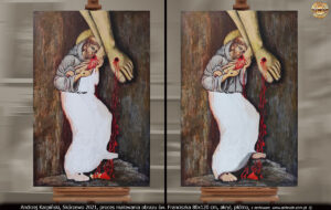 Proces malowania obrazu "Ujrzany w Arezzo" św. Franciszek 80x120 cm, akryl, płótno. Andrzej Karpiński, Skórzewo 2021.