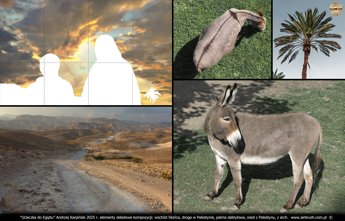 2025-08-07-Andrzej-Karpinski-obraz-Ucieczka-do-Egiptu-Swieta-Rodzina-82-122-03-osiolek-pustynia-palma