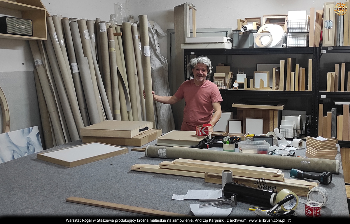 Andrzej Karpiński obraz Ucieczka do Egiptu, Święta Rodzina, format 82x122 cm, zakup płótna lnianego w firmie Rogal.