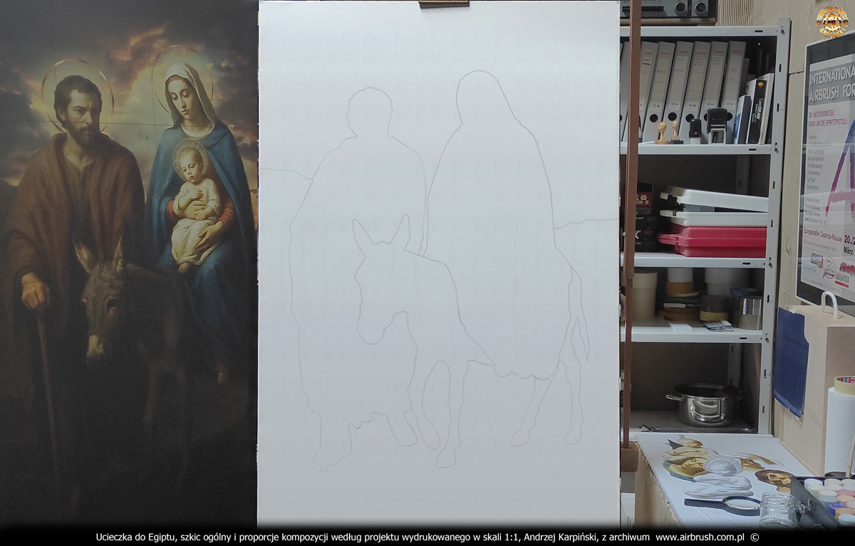 2025 Andrzej Karpiński Ucieczka do Egiptu Święta Rodzina format 82x122 cm szkic ogólny