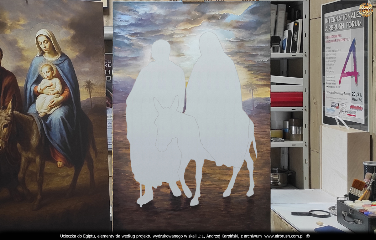 2025 Andrzej Karpiński Ucieczka do Egiptu Święta Rodzina format 82x122 cm proces malowania