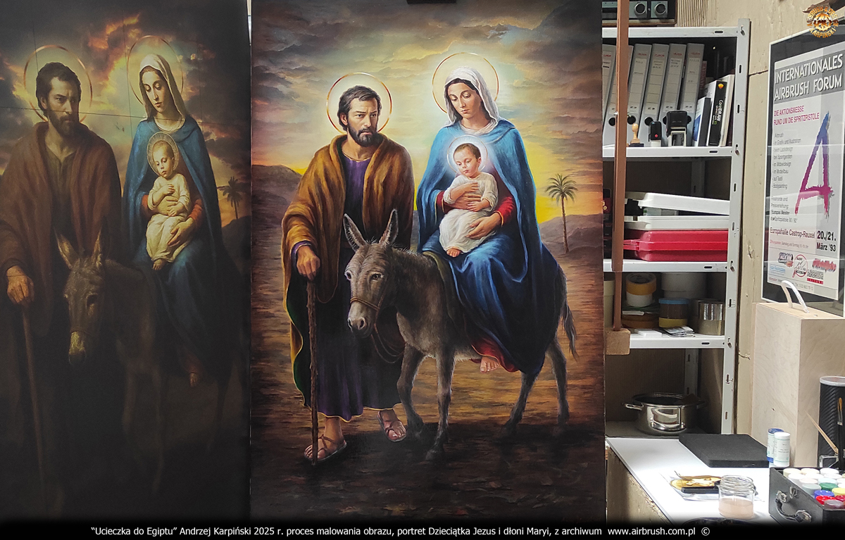 2025-08-07-Andrzej-Karpinski-obraz-Ucieczka-do-Egiptu-Swieta-Rodzina-82-122-25-dlonie-Maryi