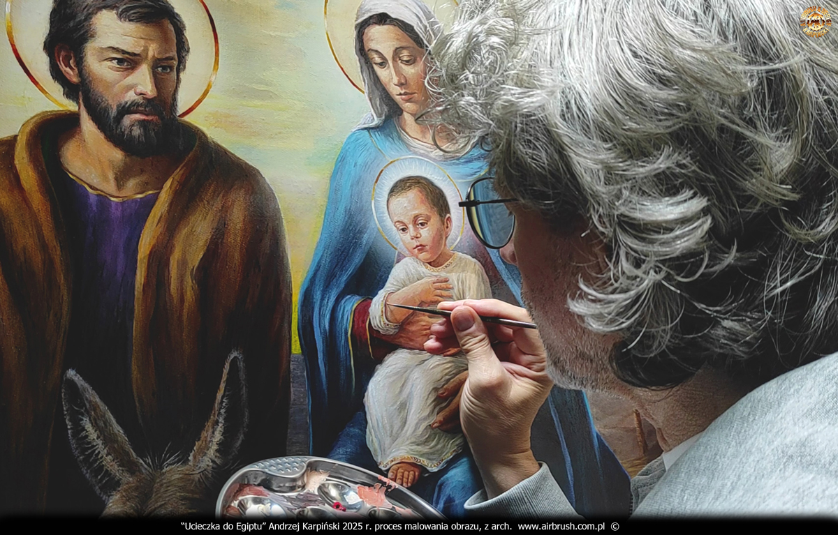 2025-08-07-Andrzej-Karpinski-obraz-Ucieczka-do-Egiptu-Swieta-Rodzina-82-122-28-malowanie-Jezusa