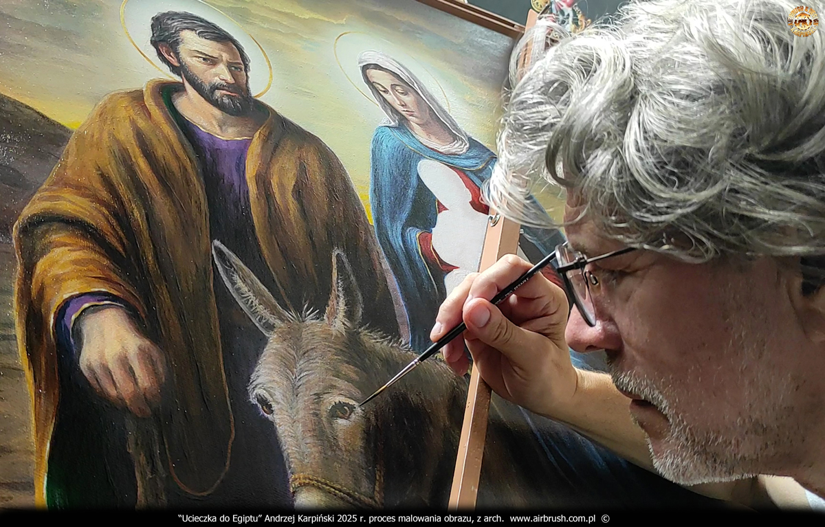 2025-08-07-Andrzej-Karpinski-obraz-Ucieczka-do-Egiptu-Swieta-Rodzina-82-122-34-malowanie-osiolka
