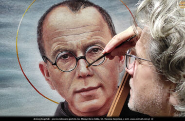 2025.12.08 proces malowania sw. Maksymilian Kolbe 93x110 cm Mississauga Kanada Andrzej Karpiński