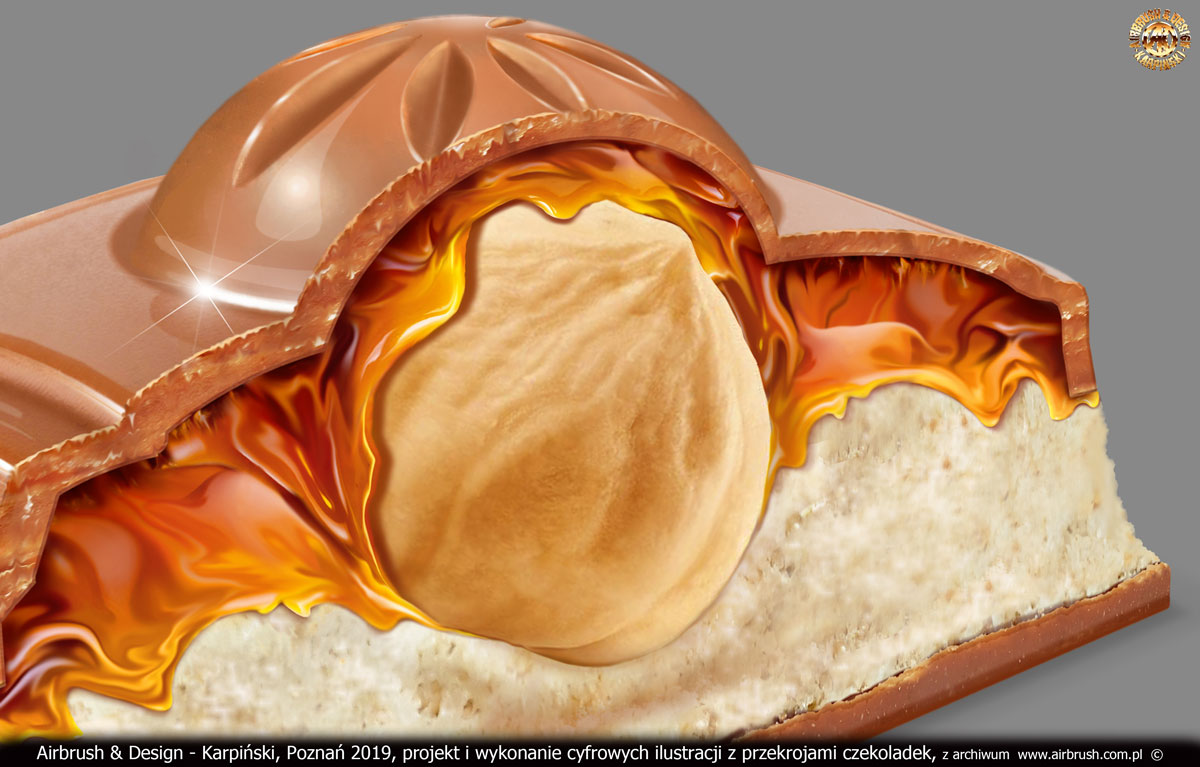 Ilustracja cyfrowa - fragment przekroju czekoladki 2019 r.